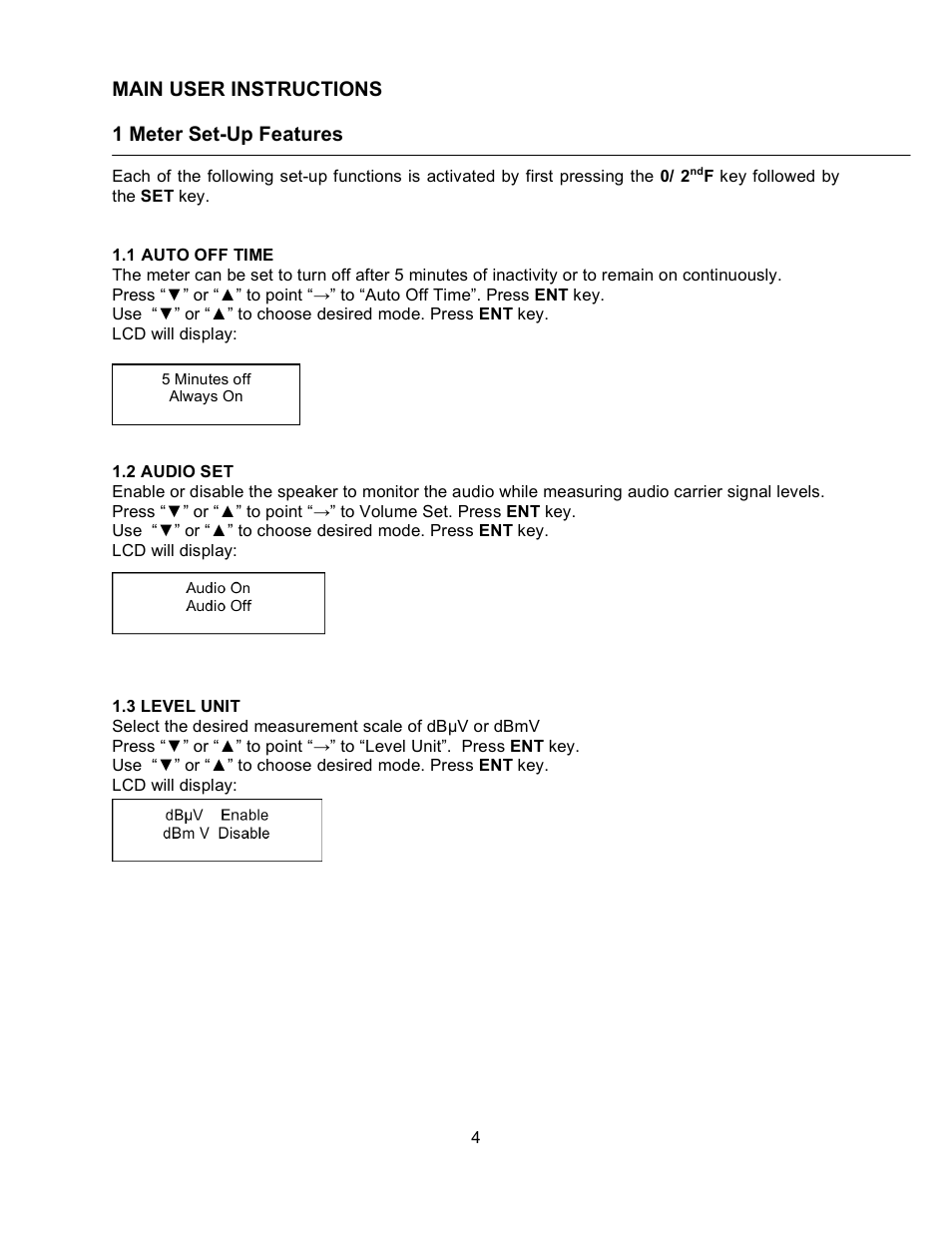 Main user instructions, 1 meter set-up features | Holland Electronics ST-4000 User Manual | Page 6 / 11