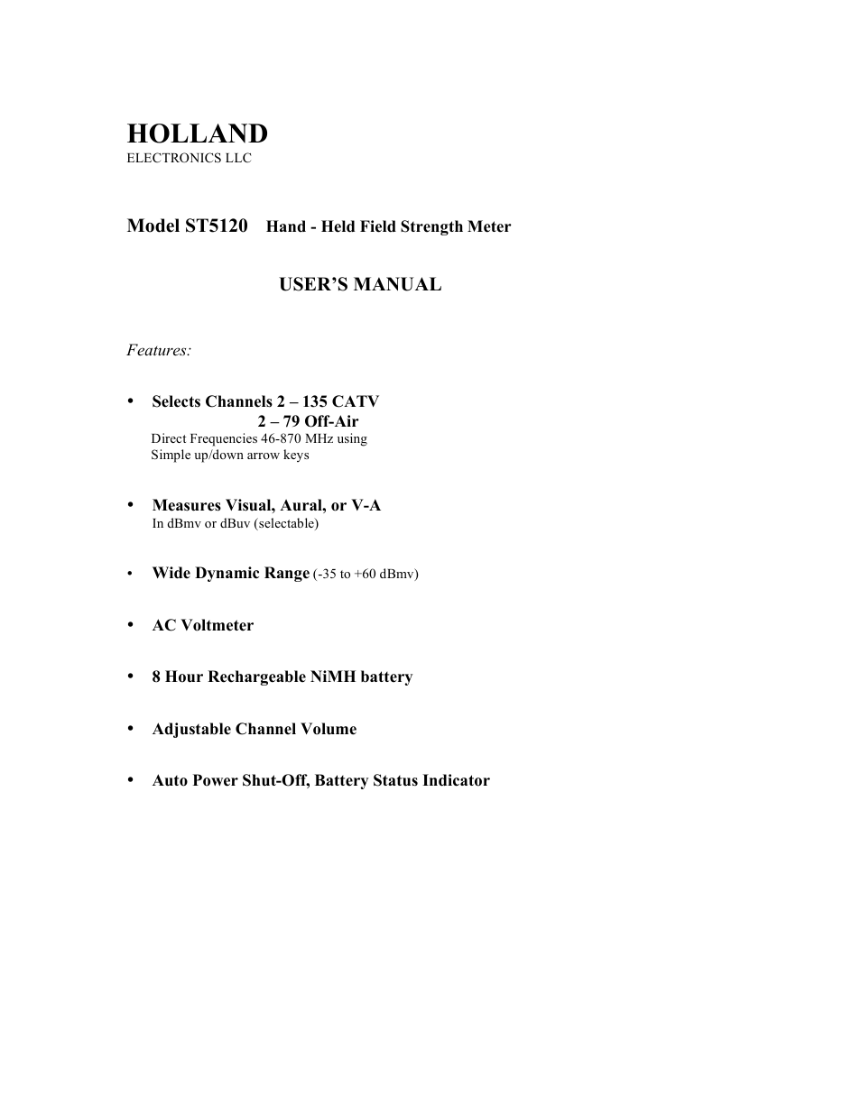 Holland Electronics ST-5120 User Manual | 9 pages