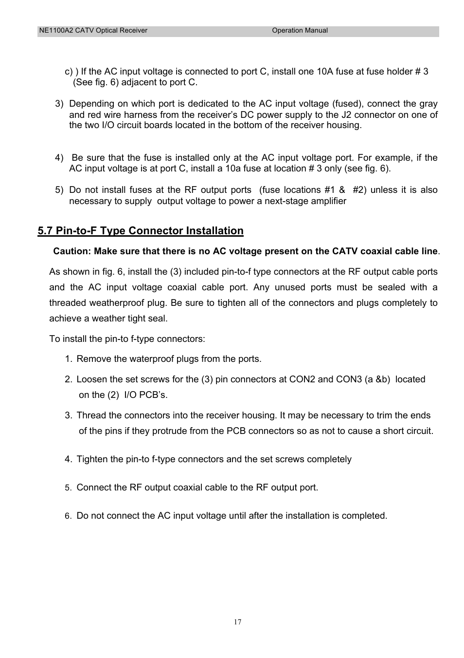 7 pin-to-f type connector installation | Holland Electronics NE 1100 User Manual | Page 17 / 28