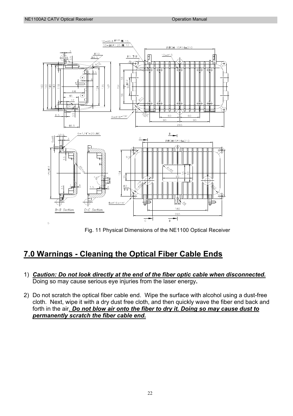 0 warnings - cleaning the optical fiber cable ends | Holland Electronics NE 1100 User Manual | Page 22 / 28