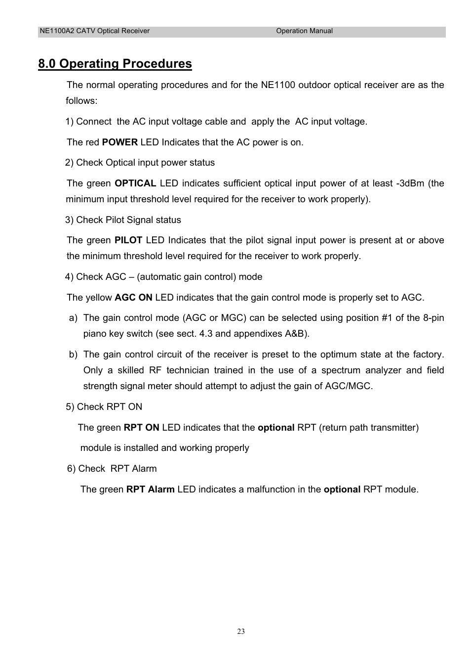 0 operating procedures | Holland Electronics NE 1100 User Manual | Page 23 / 28