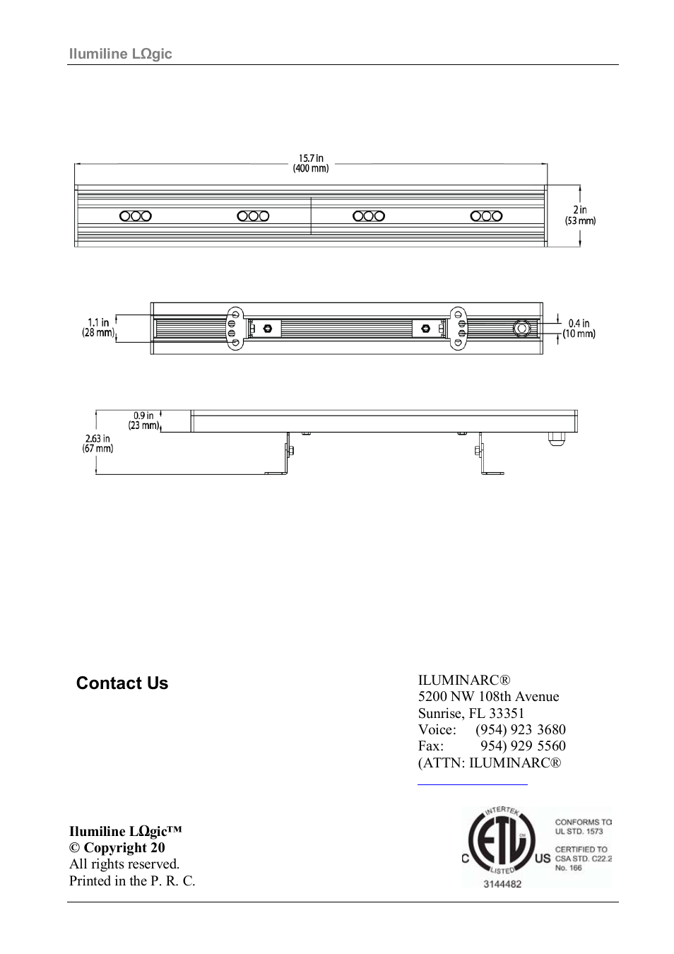 Dimensions, Contact us | ILUMINARC Ilumiline™ LΩGIC 12 User Manual | Page 4 / 4