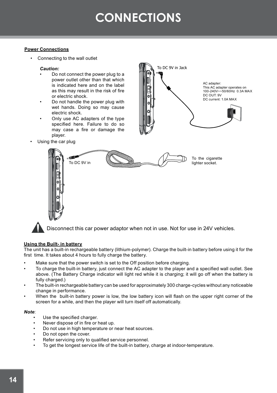 Connections | COBY electronic TF-DVD7309 User Manual | Page 14 / 26