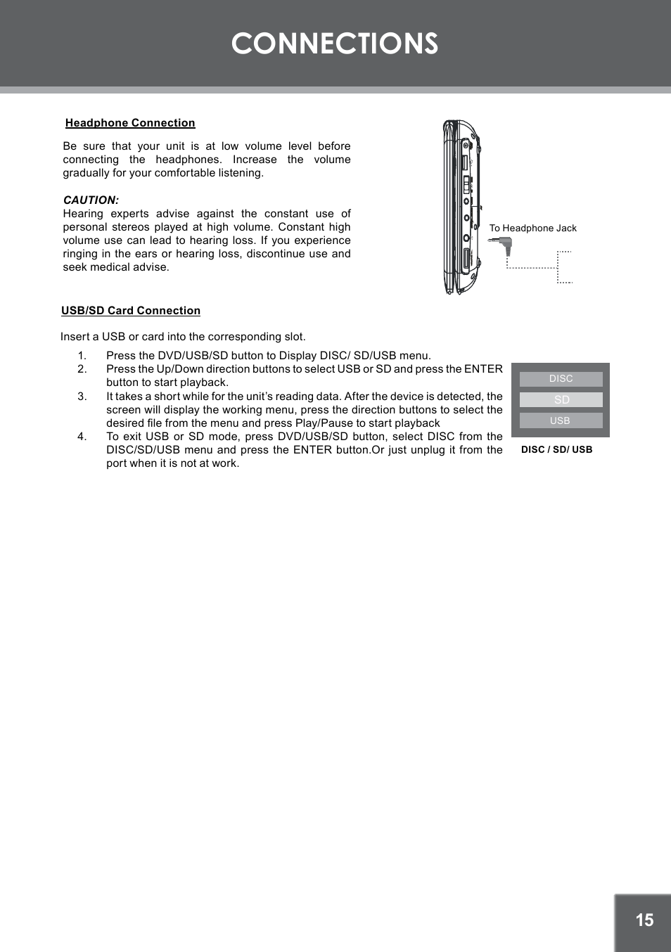Connections | COBY electronic TF-DVD7309 User Manual | Page 15 / 26