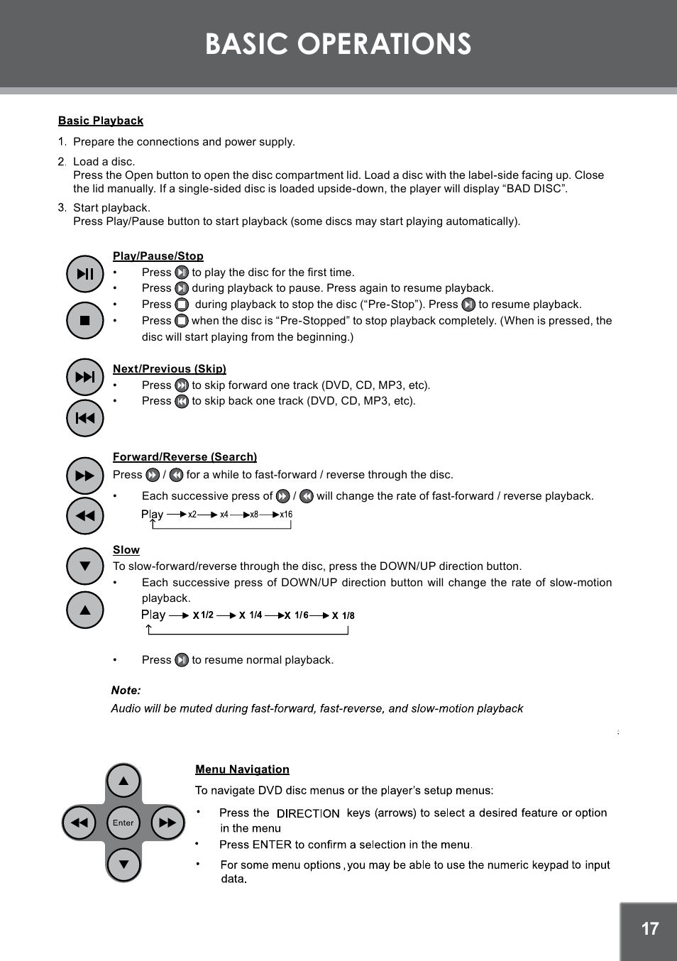 Basic operations | COBY electronic TF-DVD7309 User Manual | Page 17 / 26