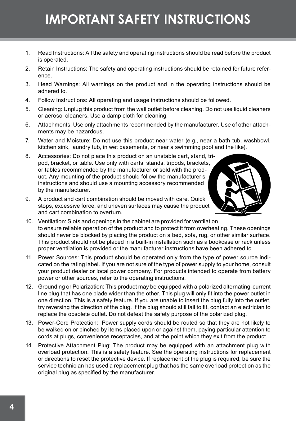 Important safety instructions | COBY electronic TF-DVD7309 User Manual | Page 4 / 26