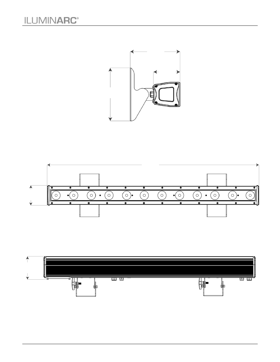 Product dimensions, Rear view front view end cap view | ILUMINARC Colorist™ Line 12Qa User Manual | Page 9 / 27