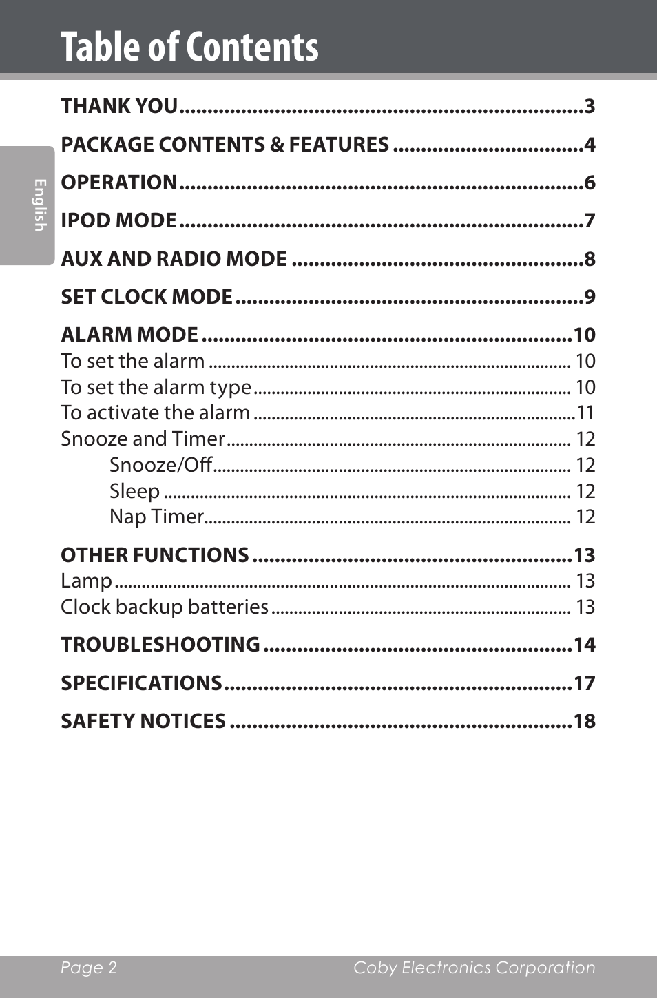 COBY electronic CSMP162 User Manual | Page 2 / 68