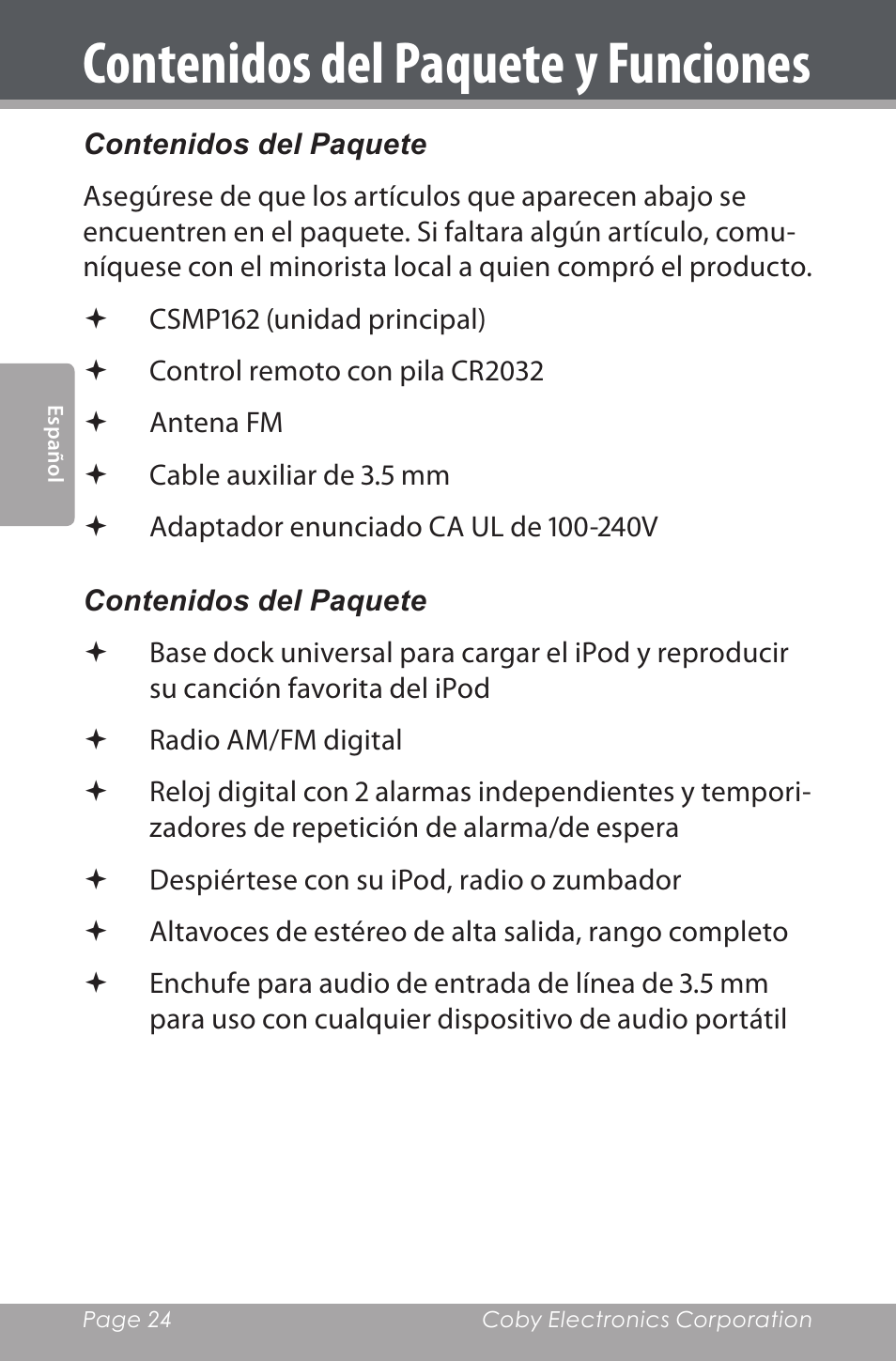 COBY electronic CSMP162 User Manual | Page 24 / 68