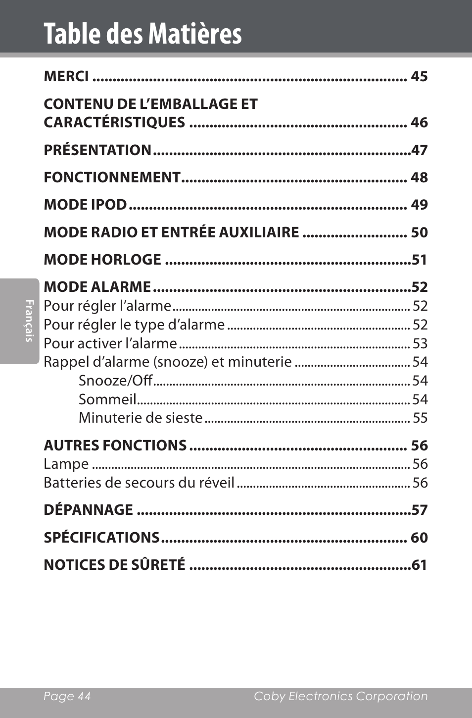 COBY electronic CSMP162 User Manual | Page 44 / 68