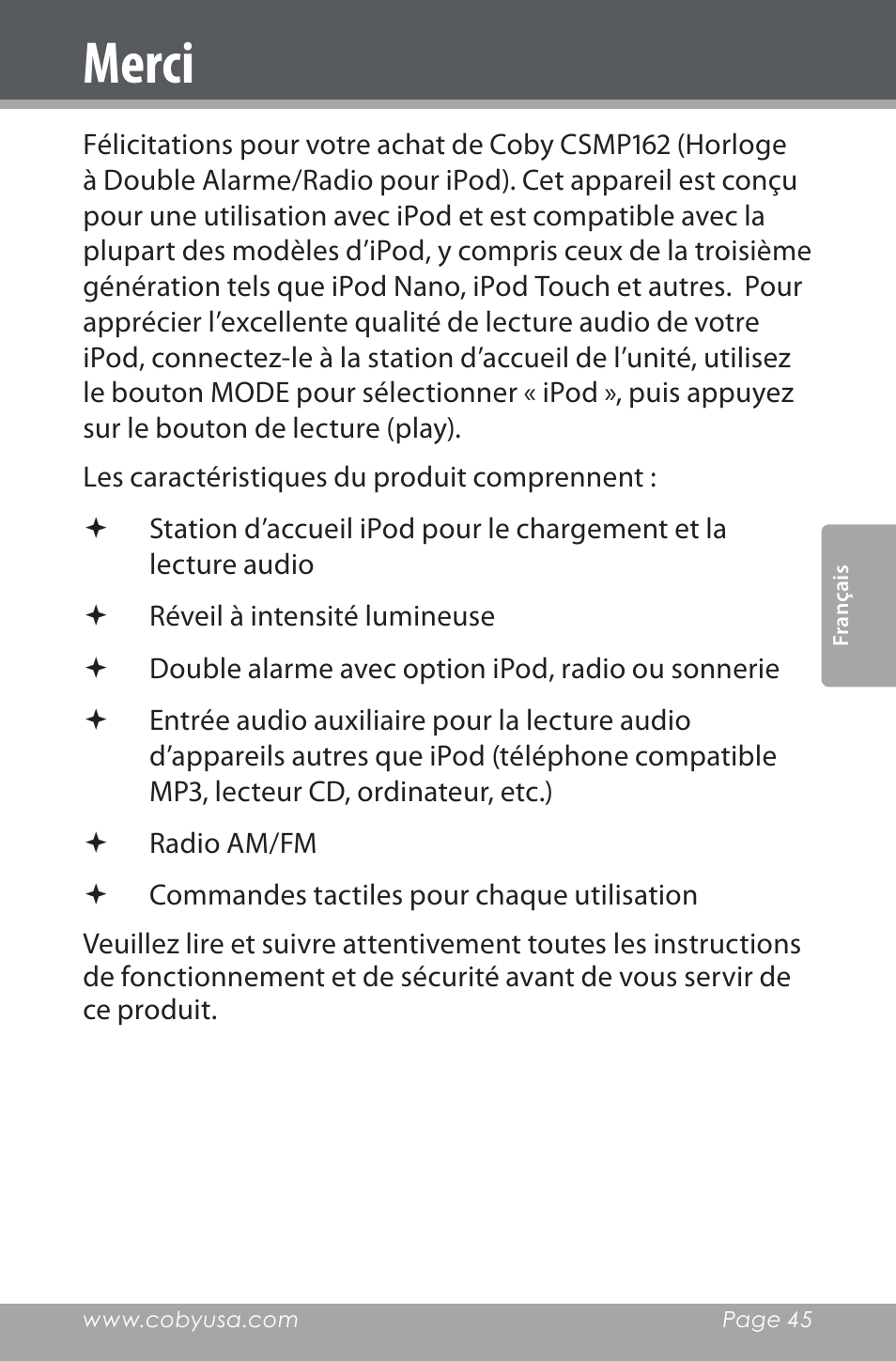 Merci | COBY electronic CSMP162 User Manual | Page 45 / 68