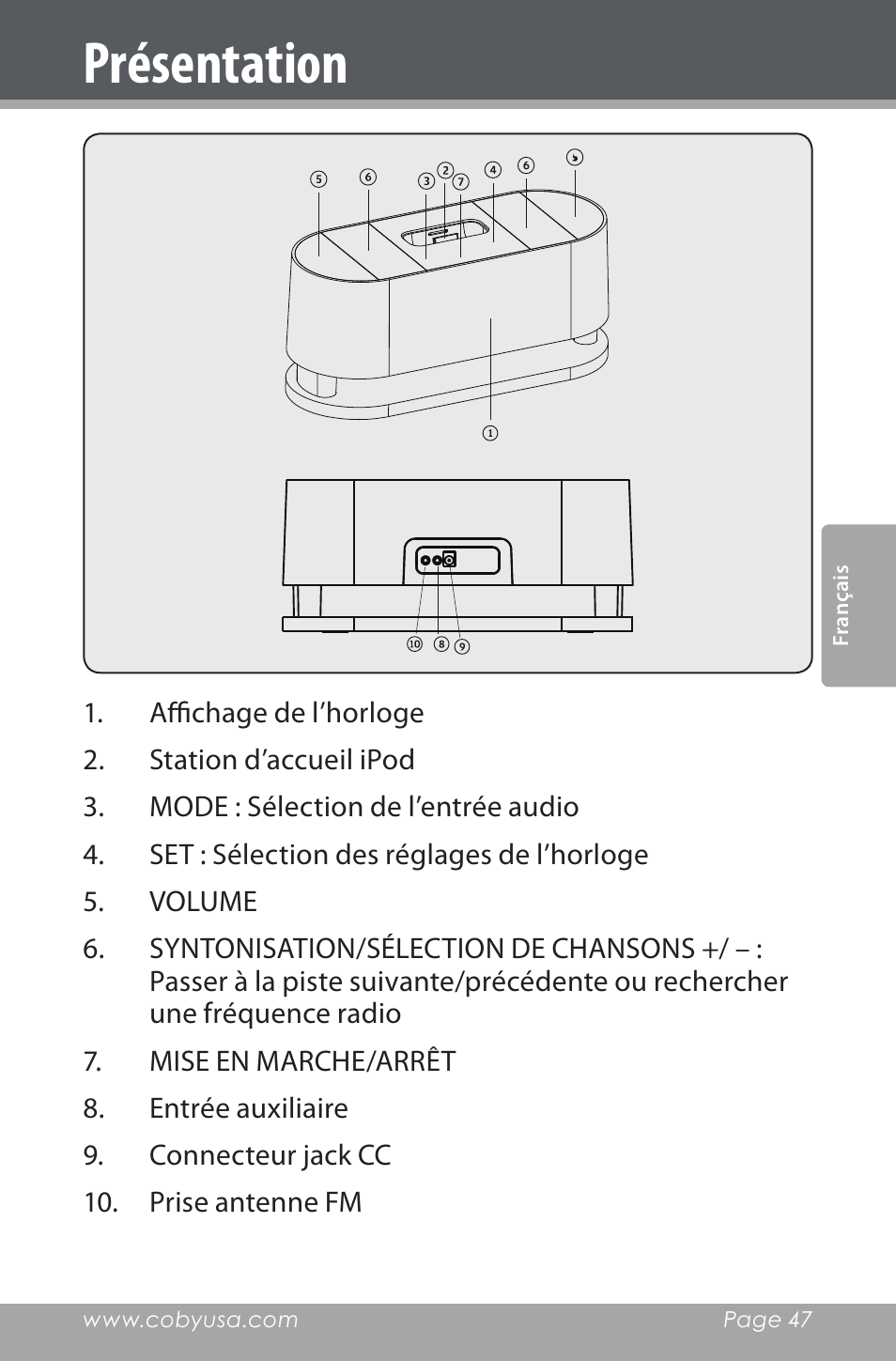 Présentation | COBY electronic CSMP162 User Manual | Page 47 / 68