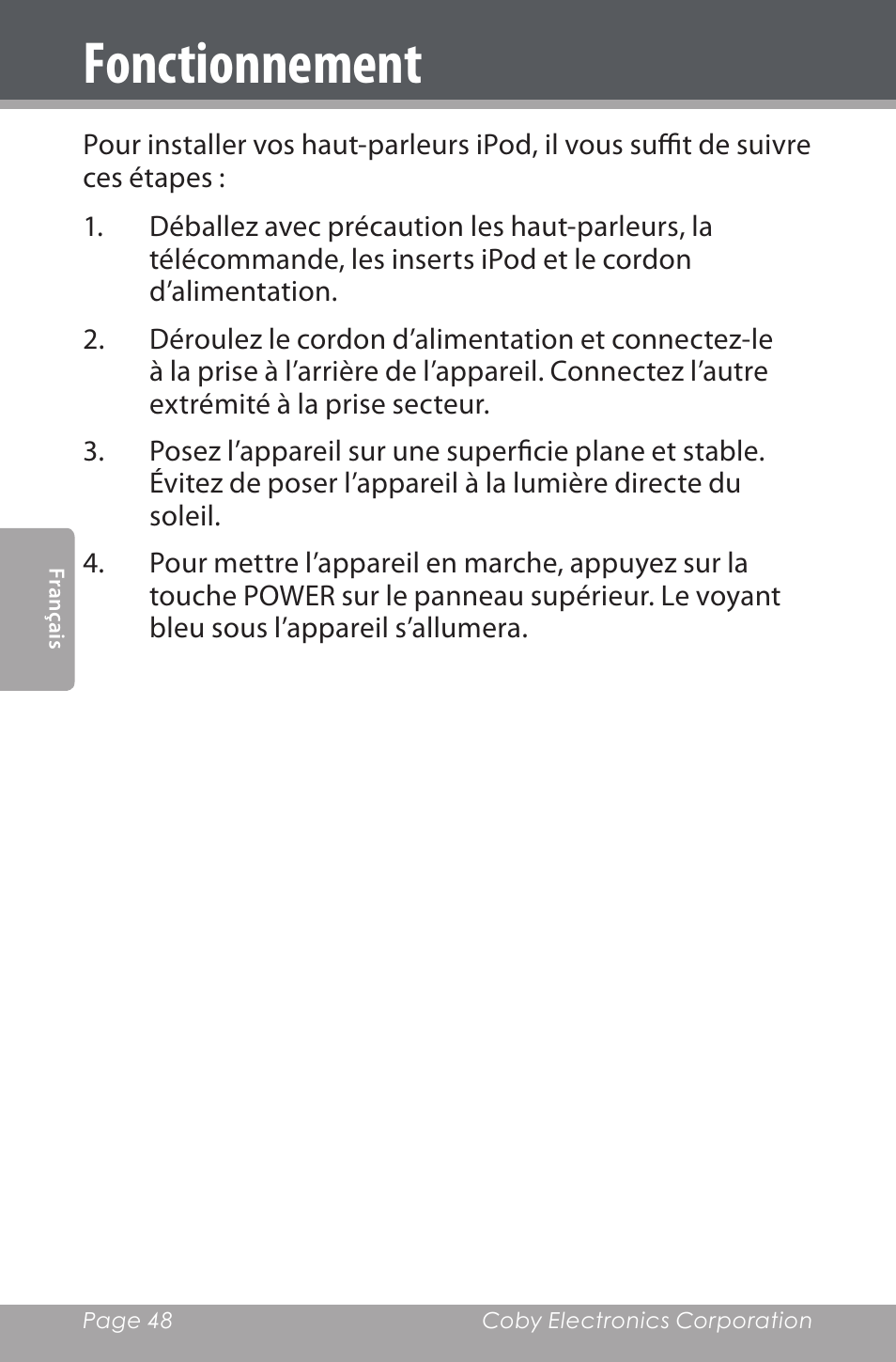 Fonctionnement | COBY electronic CSMP162 User Manual | Page 48 / 68