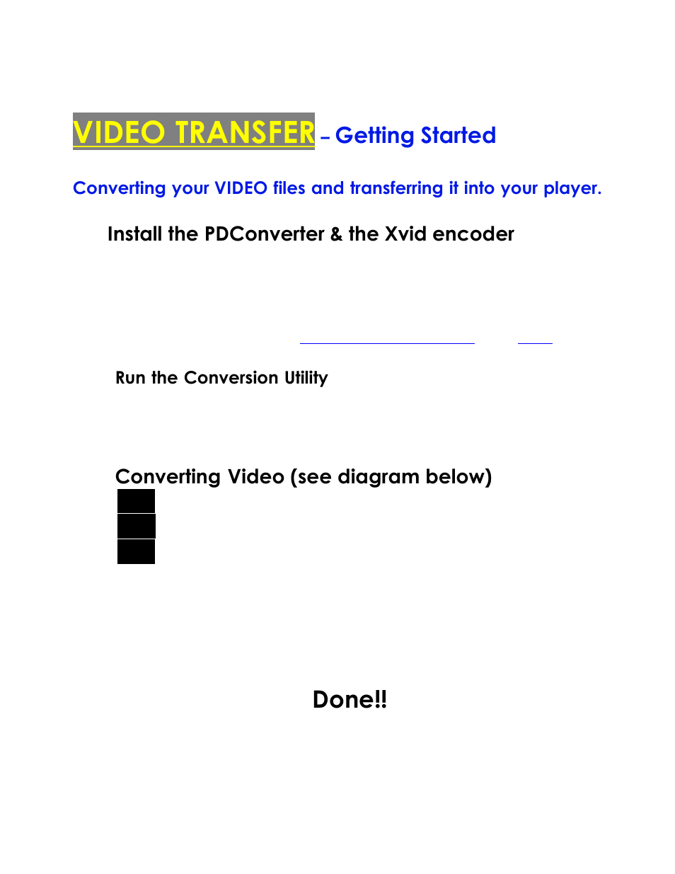 Video transfer, Getting started | COBY electronic MPC945 User Manual | Page 10 / 12
