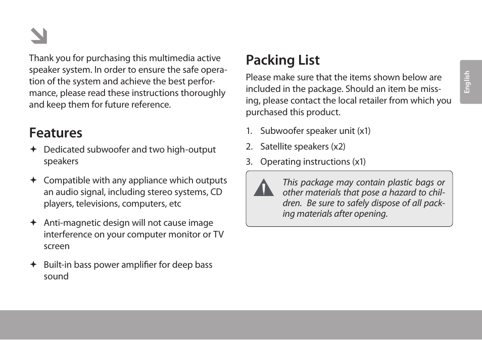 Thank you, Features, Packing list | COBY electronic CSMP67 User Manual | Page 3 / 41