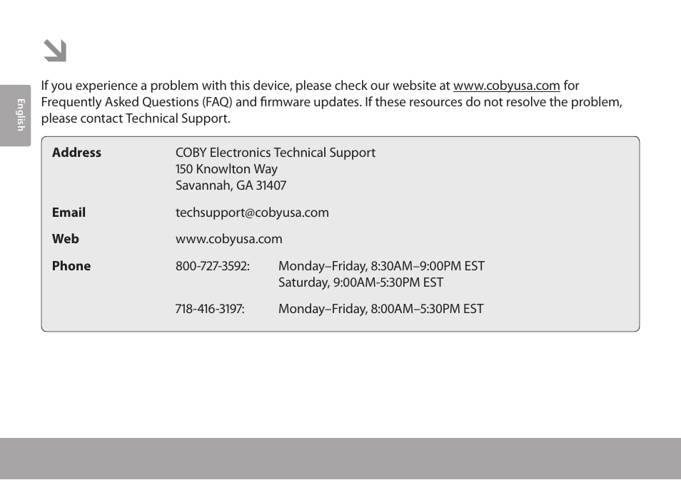 Support | COBY electronic CSMP67 User Manual | Page 8 / 41