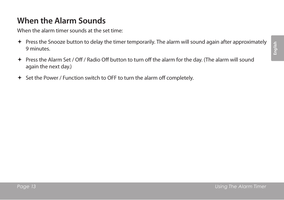 When the alarm sounds | COBY electronic CSMP120 User Manual | Page 13 / 72