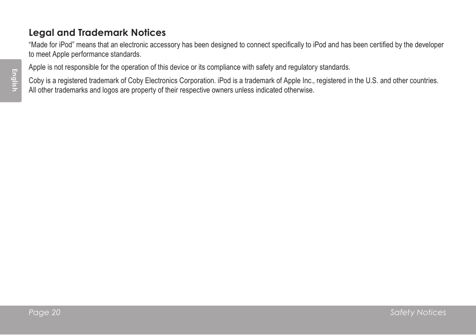 COBY electronic CSMP120 User Manual | Page 20 / 72