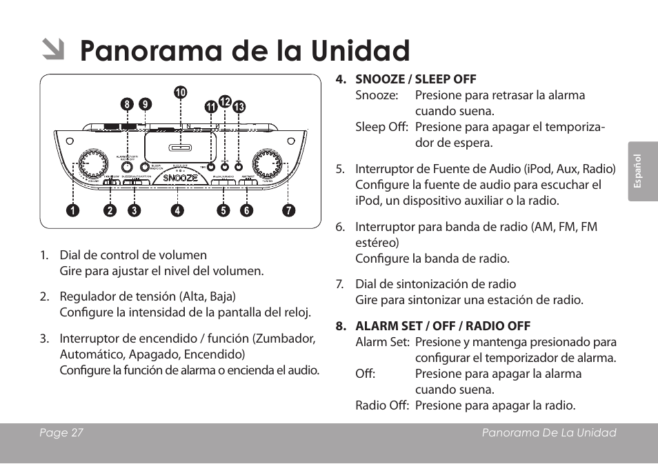 Panorama de la unidad | COBY electronic CSMP120 User Manual | Page 27 / 72