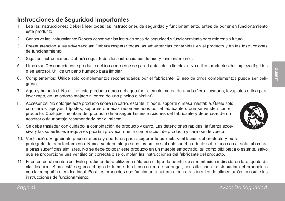 Instrucciones de seguridad importantes | COBY electronic CSMP120 User Manual | Page 41 / 72