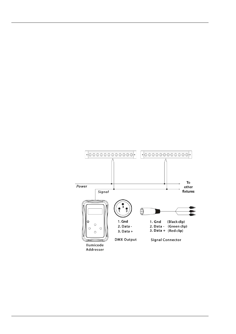 Ilumicon and dmx controllers, Settings, Ilumicode connections | Ilumicode connection diagram, Ilumiline inground tri-12 ip optic 25 rgb qrg | ILUMINARC Ilumiline™ Inground Tri-12 IP User Manual | Page 6 / 12