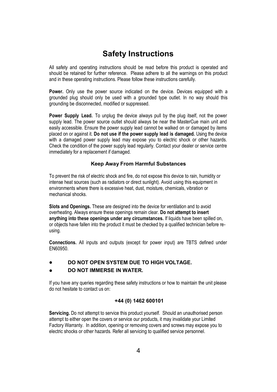 Safety instructions | Interspace Industries MasterCue V6 System User Manual | Page 4 / 16