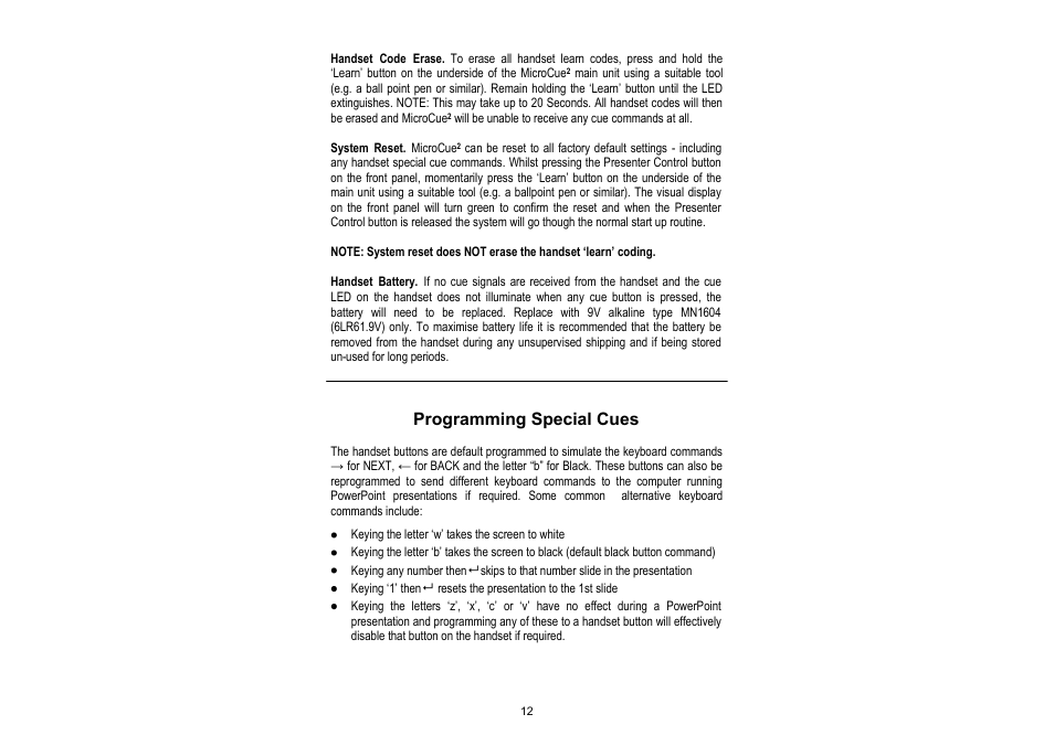 Programming special cues | Interspace Industries MicroCue2 User Manual | Page 12 / 16