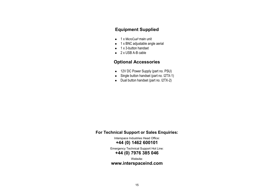 Interspace Industries MicroCue2 User Manual | Page 15 / 16