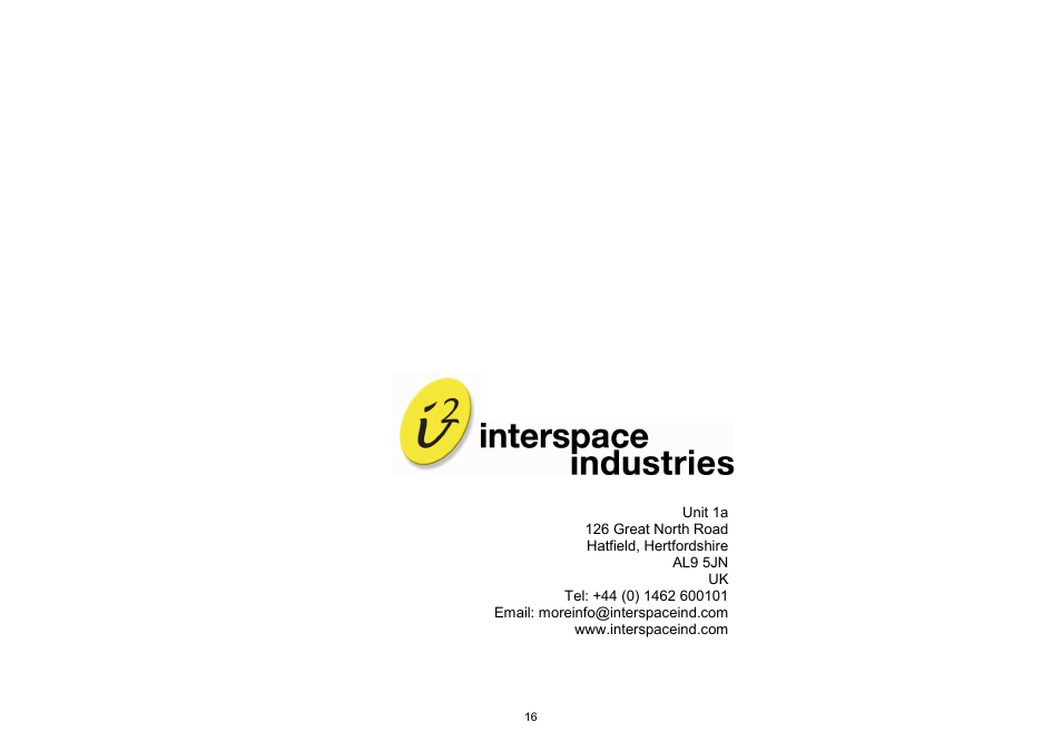 Interspace Industries MicroCue2 User Manual | Page 16 / 16