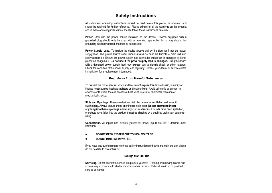 Safety instructions | Interspace Industries MicroCue2 User Manual | Page 4 / 16