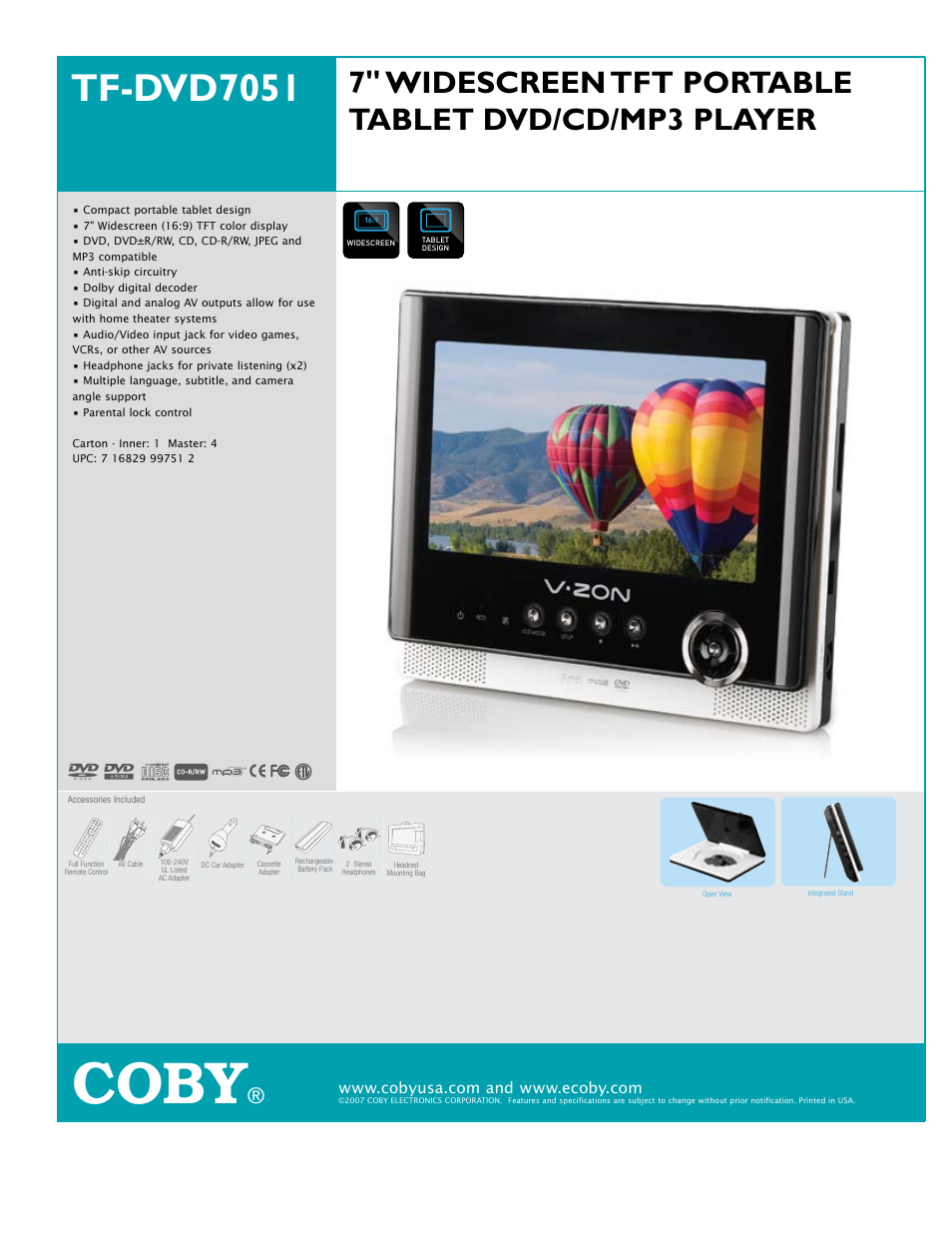 COBY TF-DVD7051 User Manual | 1 page