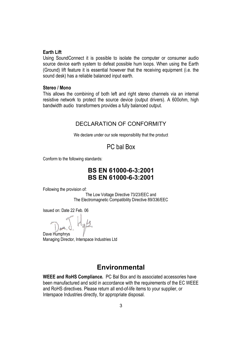 Pc bal box, Environmental | Interspace Industries PC Bal Box User Manual | Page 3 / 4