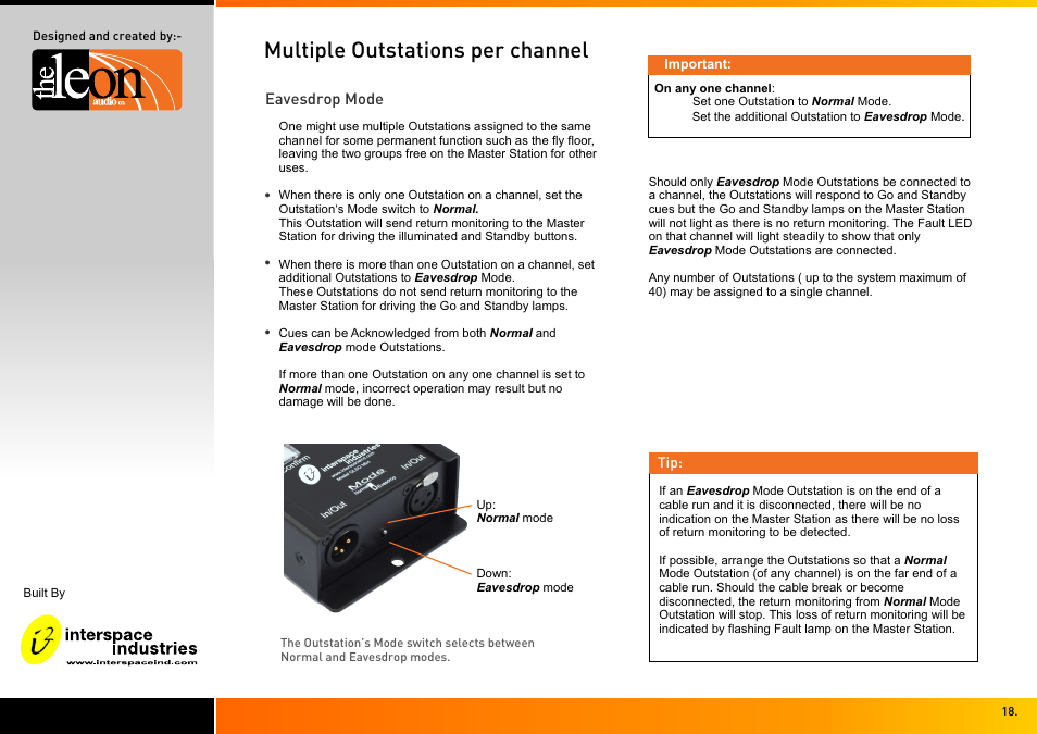 Multiple outstations per channel | Interspace Industries TheatreCue 16 Way V4 System - 16 Outstations User Manual | Page 18 / 50