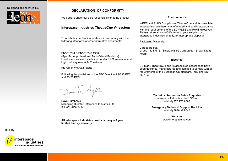 Interspace Industries TheatreCue 16 Way V4 System - 16 Outstations User Manual | Page 50 / 50