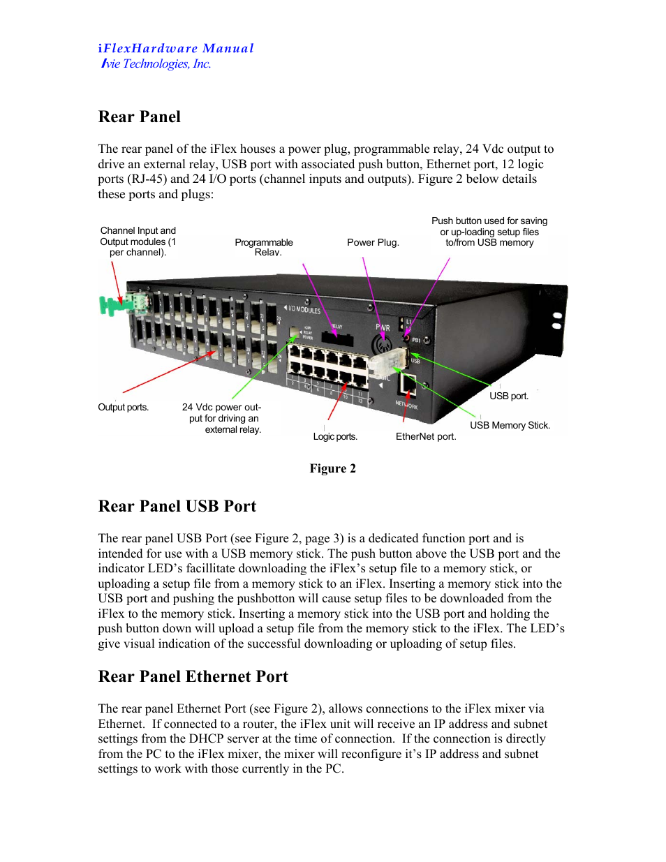 Rear panel, Rear panel usb port, Rear panel ethernet port | Ivie iFlex 2400 Series User Manual | Page 4 / 6