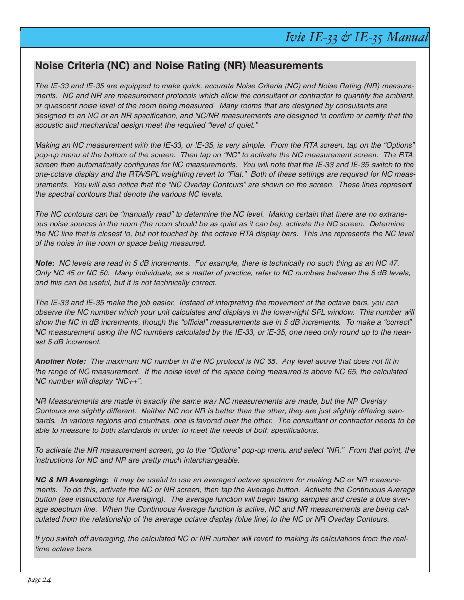Ivie ie-33 & ie-35 manual, Rta: noise criteria & noise rating | Ivie IE-35 RTA - Real Time Analysis User Manual | Page 24 / 51