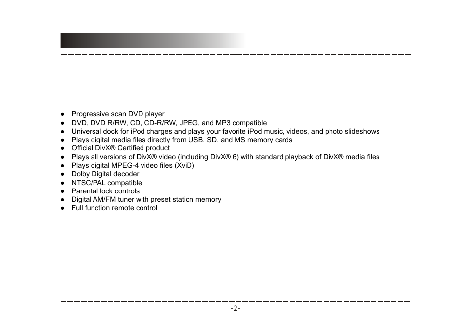 Features | COBY electronic DVD-468 User Manual | Page 3 / 26
