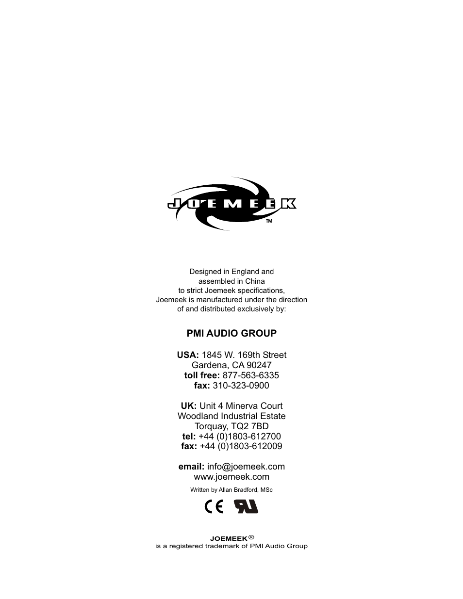 Pmi audio group | Joemeek oneQ2 Master Channel User Manual | Page 2 / 15