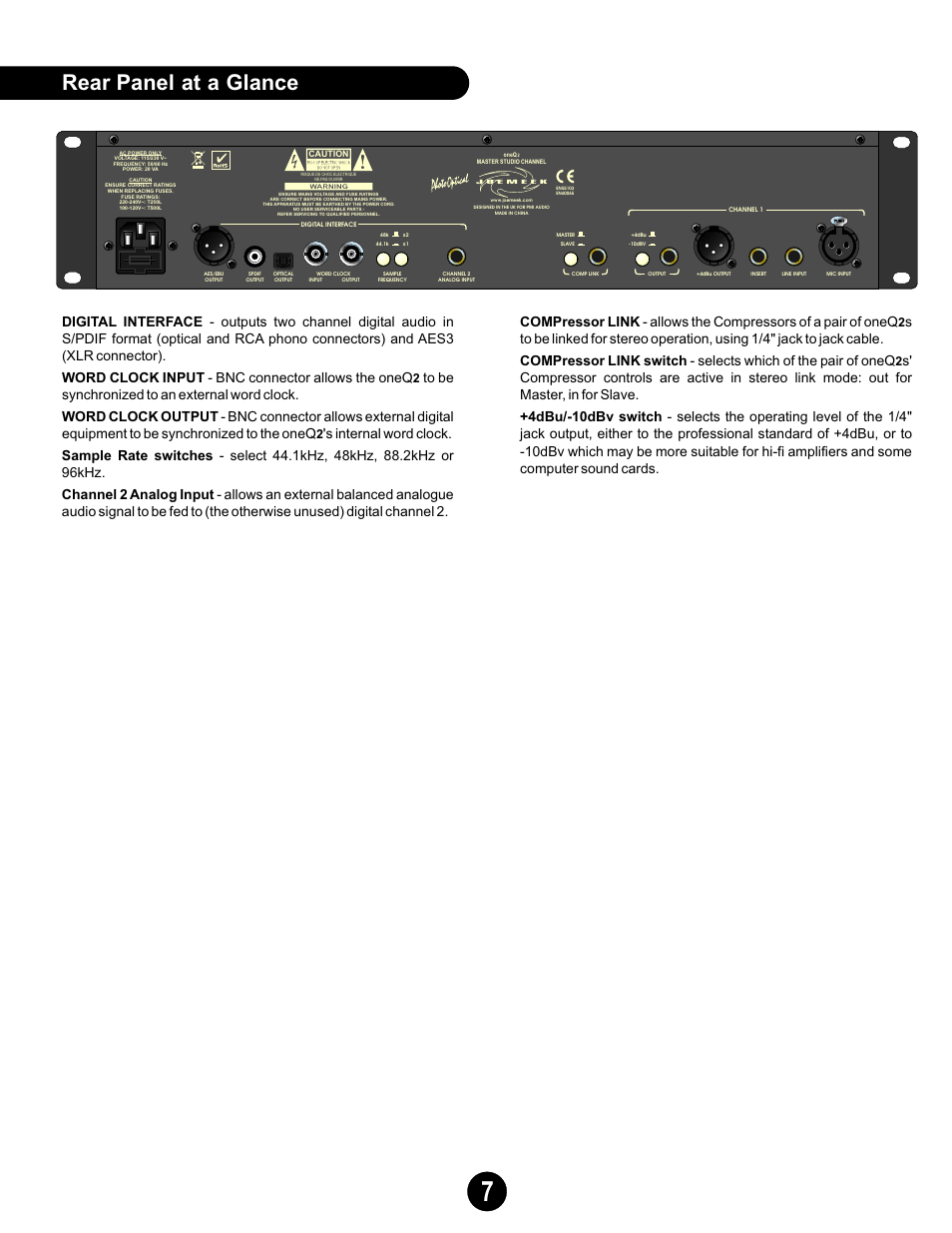 Rear panel at a glance | Joemeek oneQ2 Master Channel User Manual | Page 7 / 15