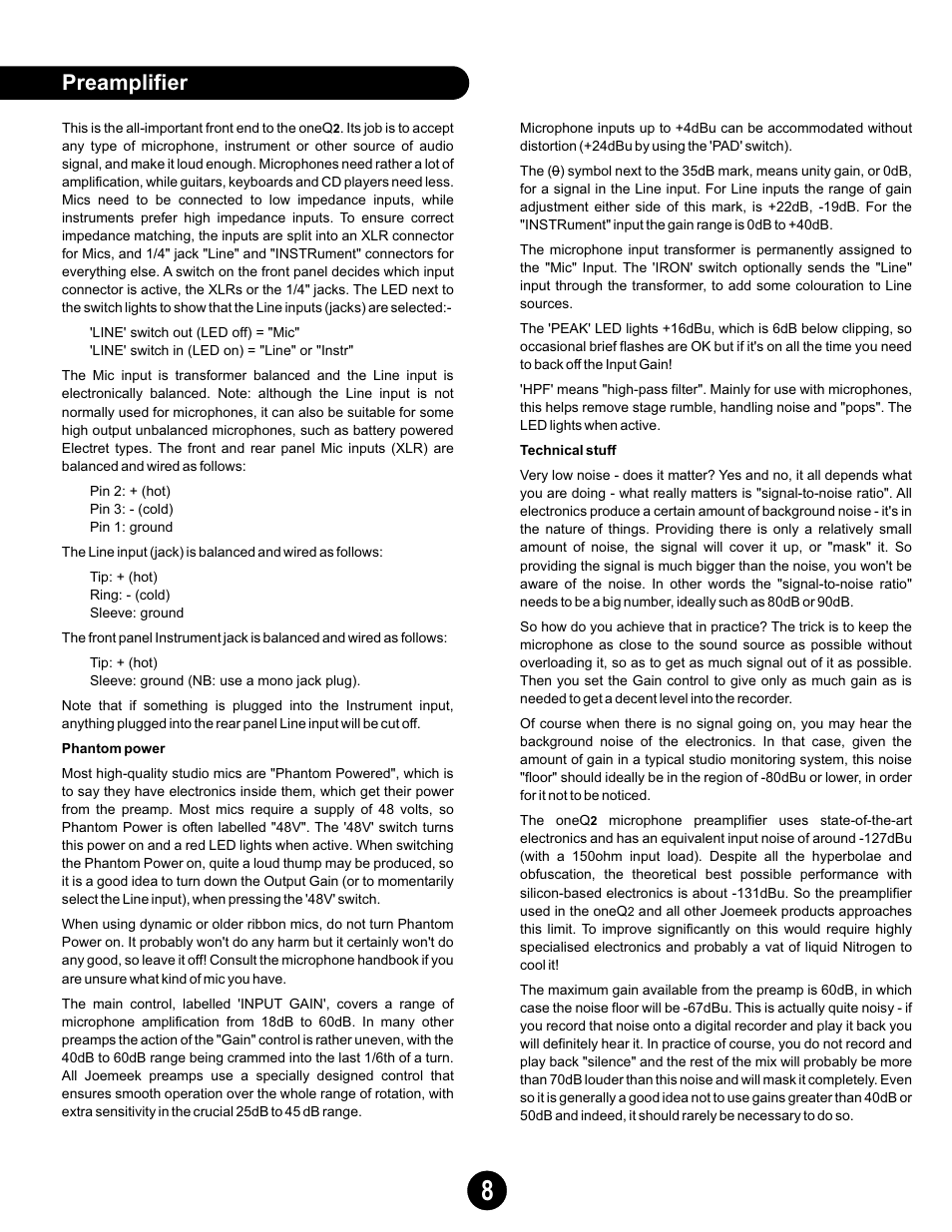 Preamplifier | Joemeek oneQ2 Master Channel User Manual | Page 8 / 15