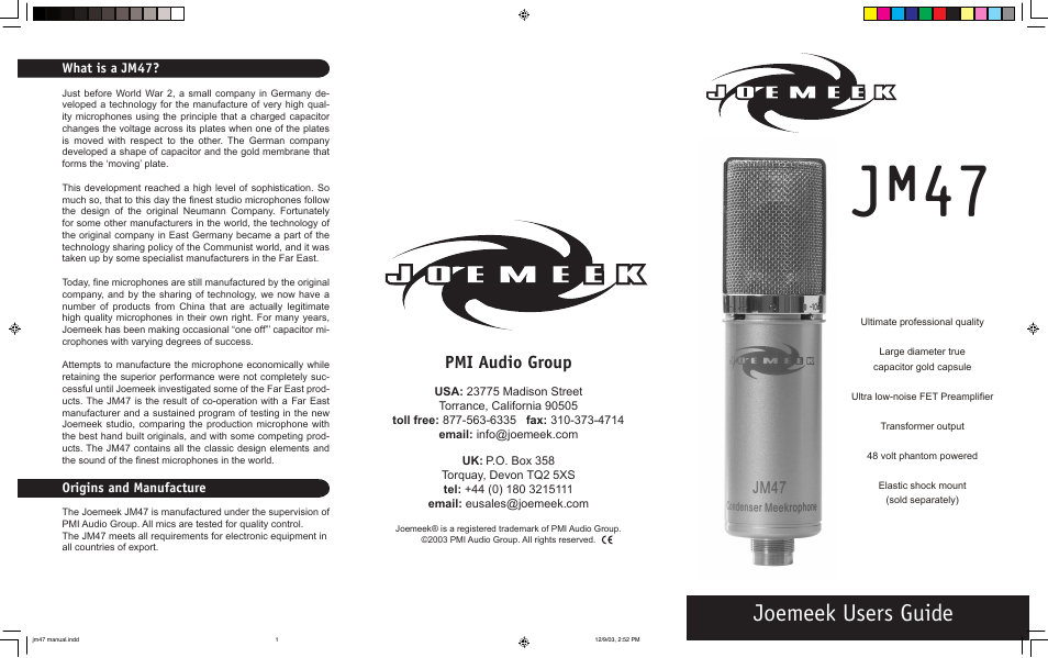 Joemeek twinQ2 Dual Studio Channel User Manual | 2 pages