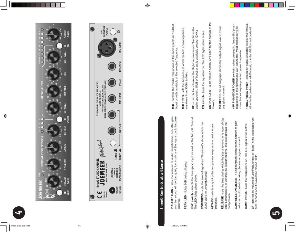 Thr eeq contr ols at a glance | Joemeek three Q Desktop Channel User Manual | Page 3 / 10