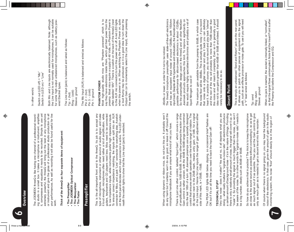 Ov ervie w, Pr eamplifier, Insert point | Joemeek three Q Desktop Channel User Manual | Page 4 / 10