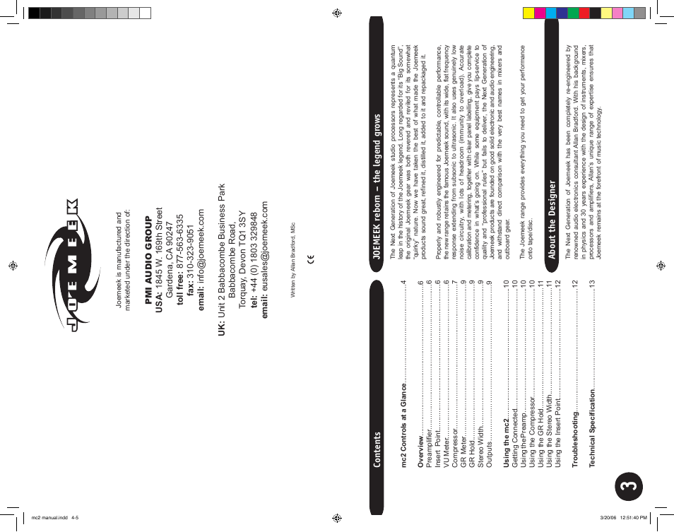 Joemeek MC2 Stereo Compressor User Manual | Page 2 / 12