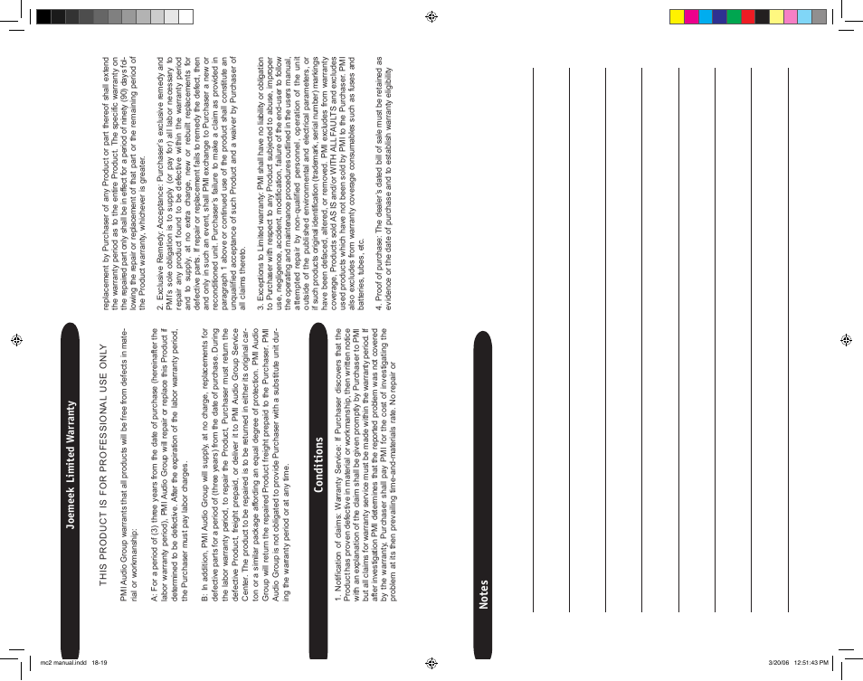Conditions, Joemeek limited w arr anty | Joemeek MC2 Stereo Compressor User Manual | Page 9 / 12