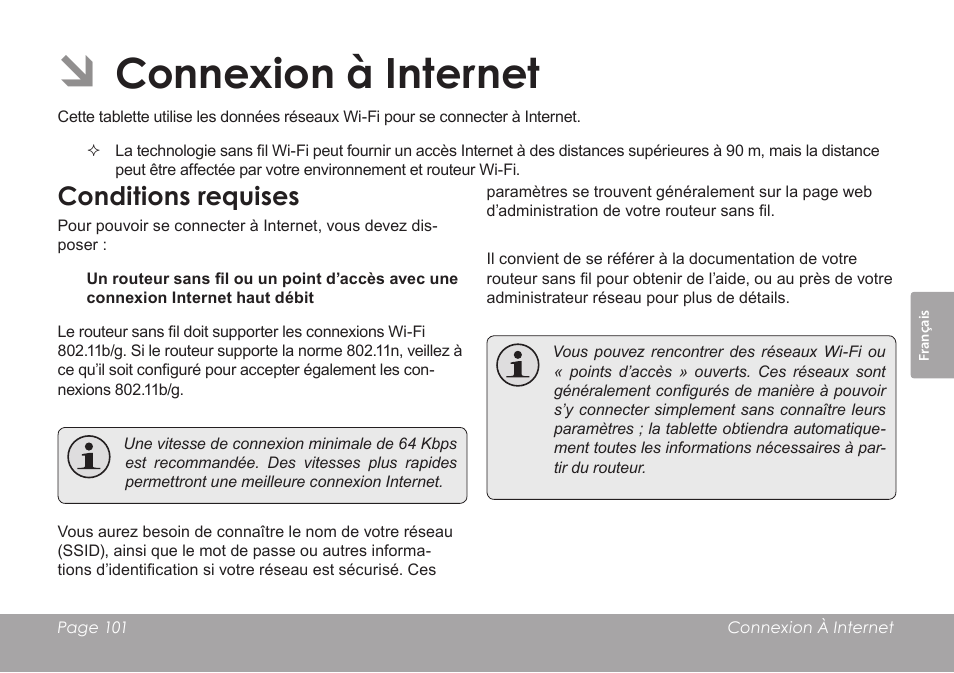 Connexion à internet, Conditions requises | COBY electronic KYROS MID9742 User Manual | Page 101 / 124