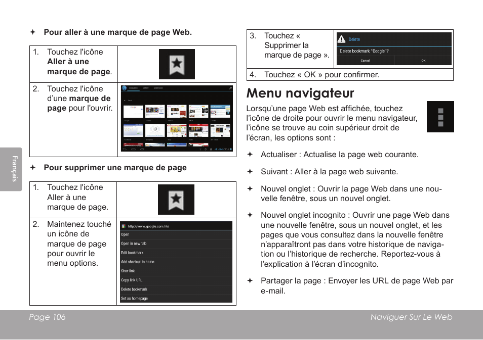 Menu navigateur | COBY electronic KYROS MID9742 User Manual | Page 106 / 124