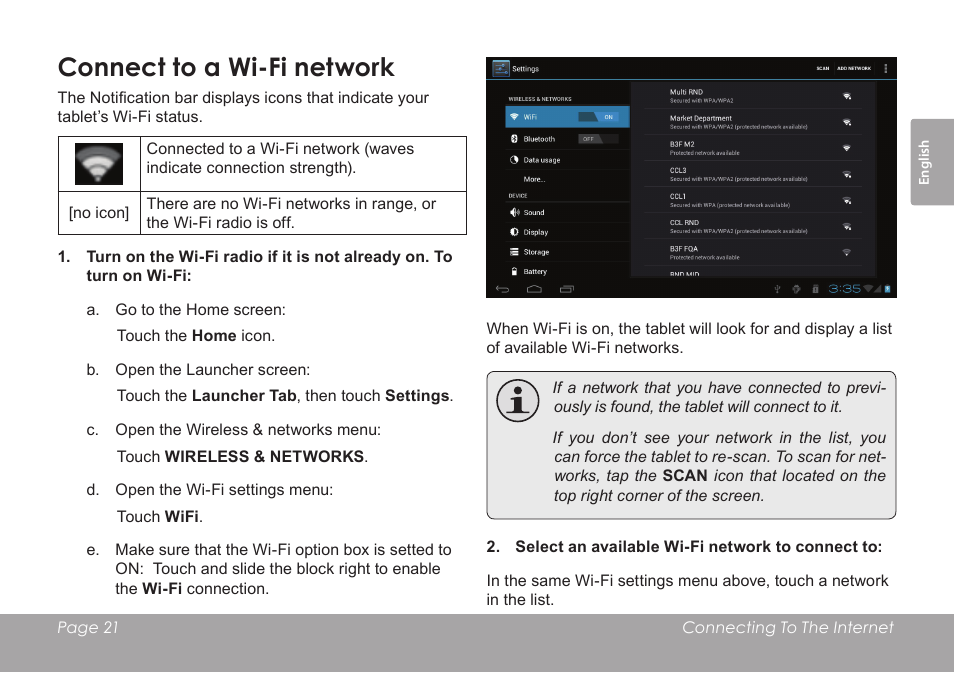 Connect to a wi-fi network | COBY electronic KYROS MID9742 User Manual | Page 21 / 124