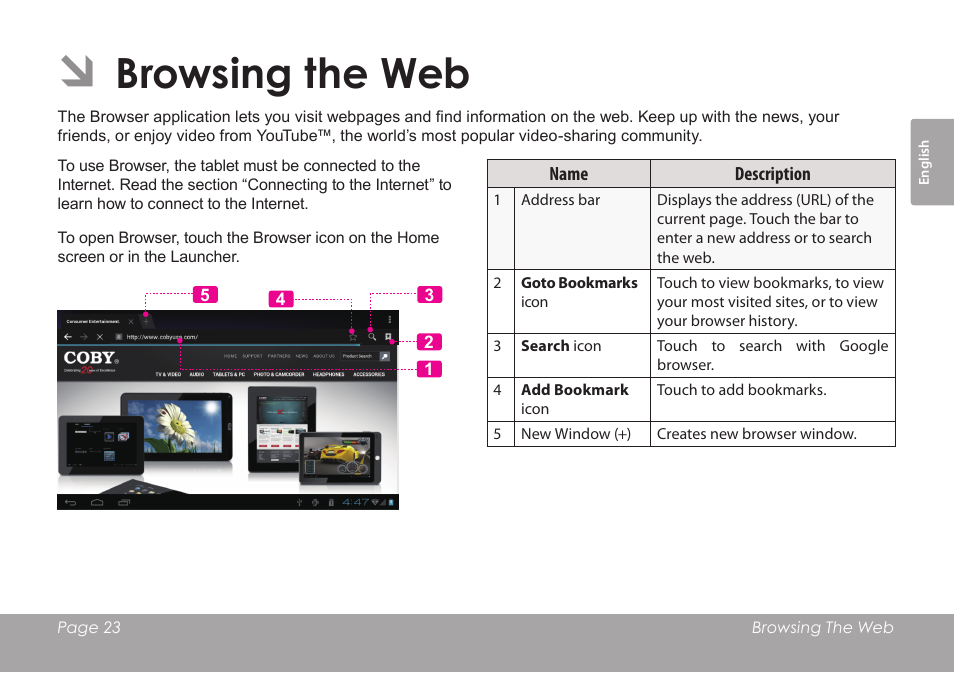 Browsing the web | COBY electronic KYROS MID9742 User Manual | Page 23 / 124