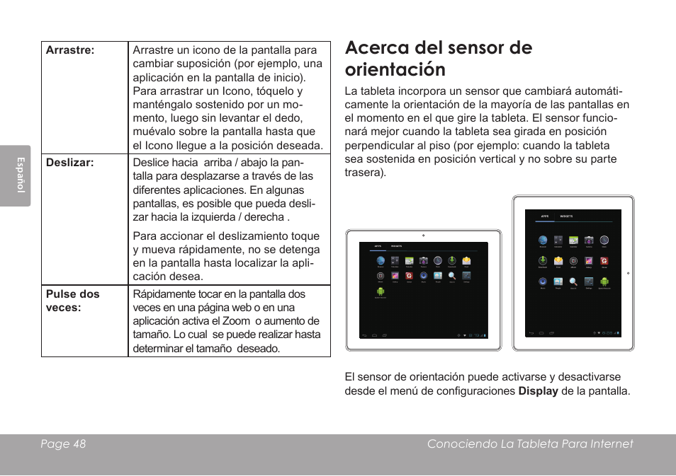 Acerca del sensor de orientación | COBY electronic KYROS MID9742 User Manual | Page 48 / 124